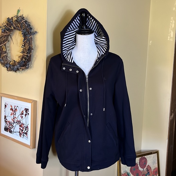 RALPH LAUREN Size Large Hoodie Sweatshirt Zip & Snap Dual Layer Striped Interior - Picture 7 of 16